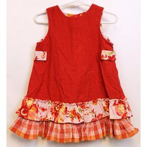 Baby Lulu Pink Corduroy Dress Toddler Sz 2T Floral Plaid Ruffles Sleeveless